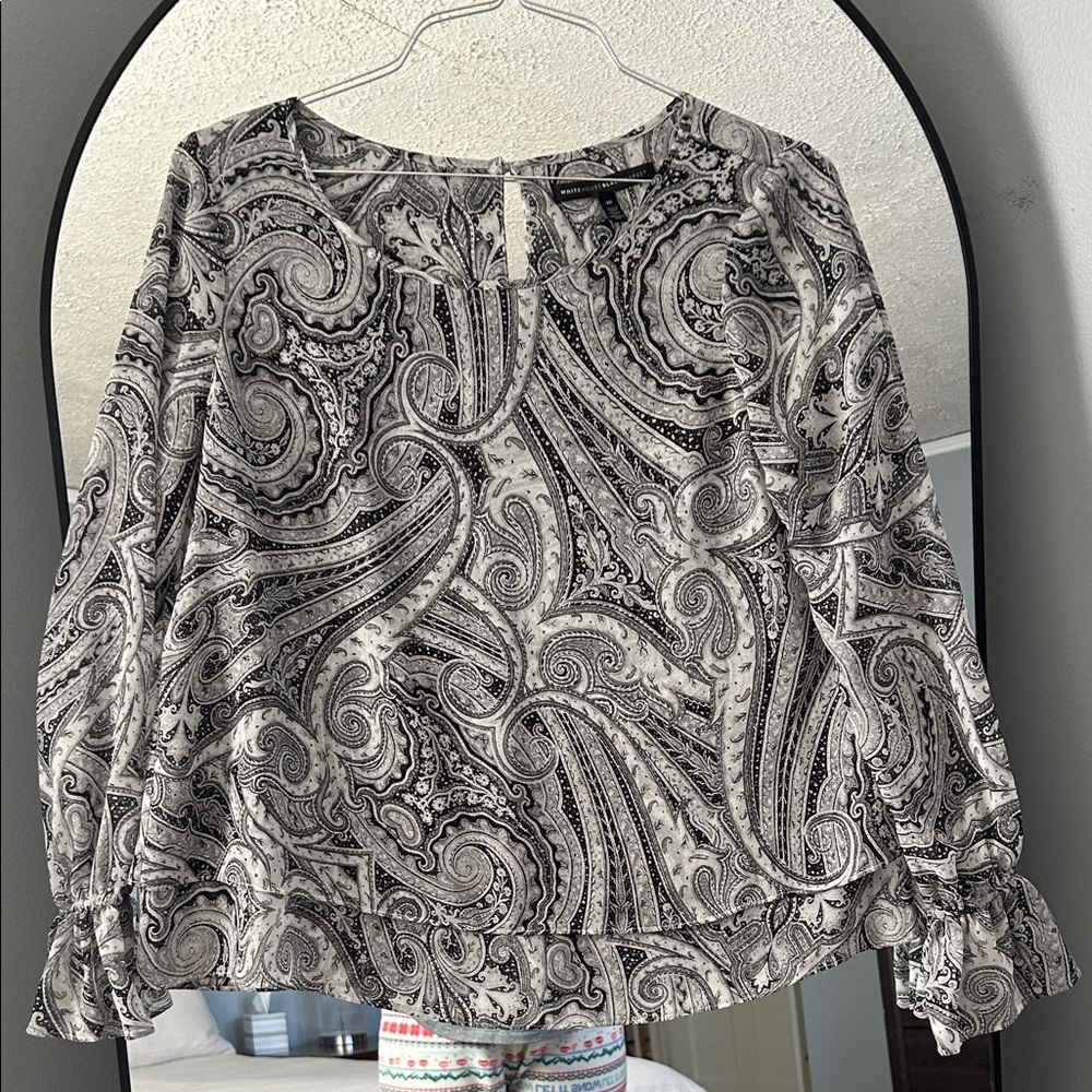 White House Black Market Black and White Paisley Blouse
